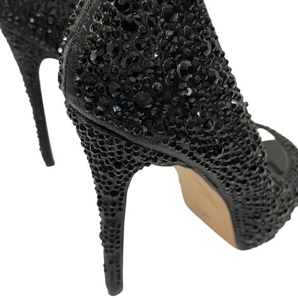 Black Rhinestone Peep-Toe Stiletto Heels Womens Size 7 By Foot Pedals - Picture 3 of 8